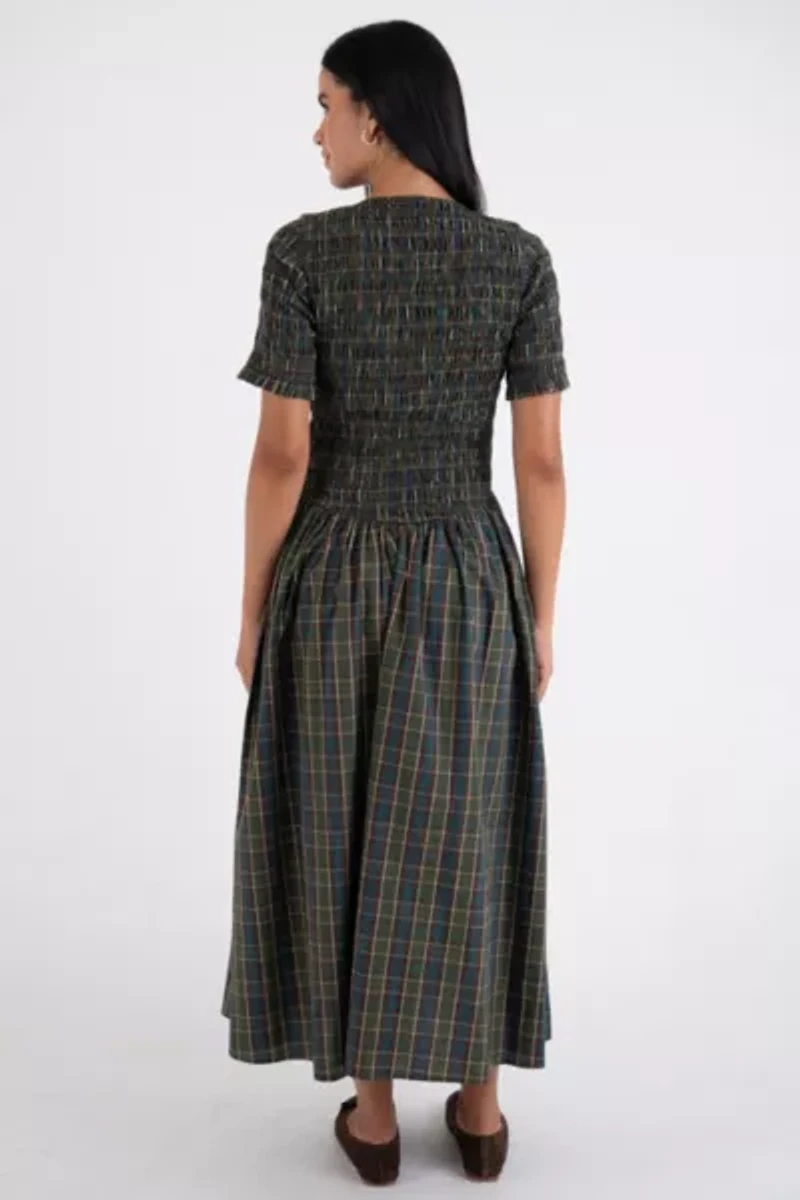 Amy Lynn Beatrix Pure Cotton Smocked Plaid Midi Dress