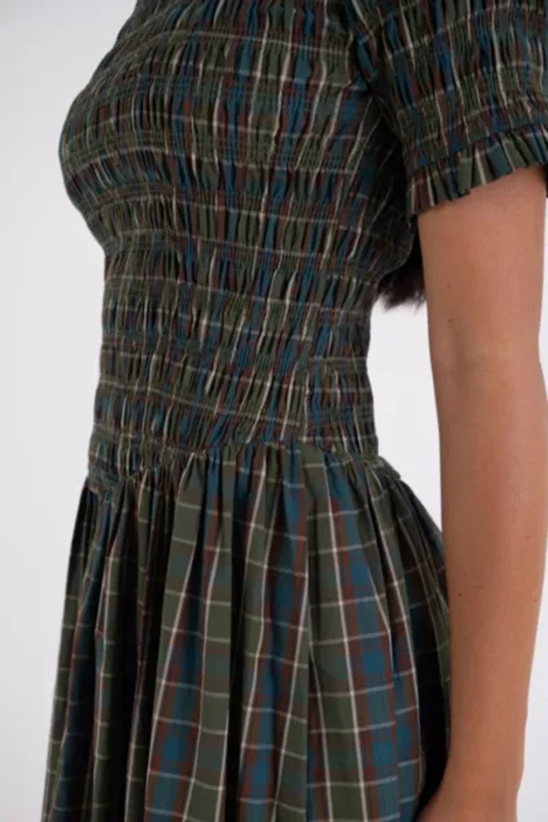 Amy Lynn Beatrix Pure Cotton Smocked Plaid Midi Dress