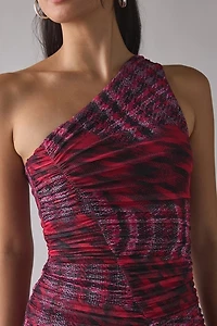 AFRM Emery One-Shoulder Ruched Mesh Bodycon Mini Dress