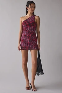 AFRM Emery One-Shoulder Ruched Mesh Bodycon Mini Dress