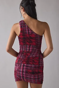 AFRM Emery One-Shoulder Ruched Mesh Bodycon Mini Dress