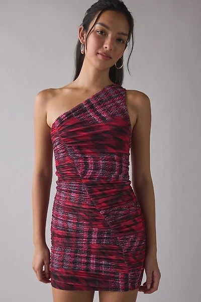 AFRM Emery One-Shoulder Ruched Mesh Bodycon Mini Dress