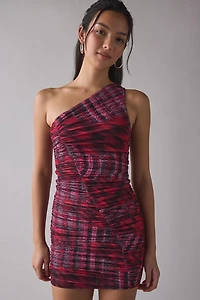 AFRM Emery One-Shoulder Ruched Mesh Bodycon Mini Dress