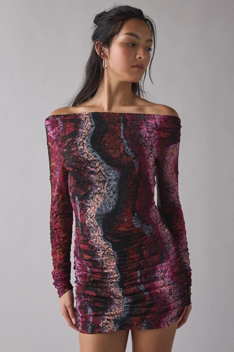 AFRM Montana Long Sleeve Off-The-Shoulder Bodycon Mini Dress