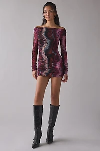 AFRM Montana Long Sleeve Off-The-Shoulder Bodycon Mini Dress