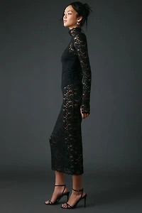 AFRM Joysel Sheer Lace High Neck Long Sleeve Midi Dress