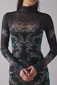 AFRM Billie Sheer Mesh Turtleneck Long Sleeve Maxi Dress