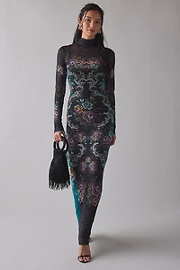 AFRM Billie Sheer Mesh Turtleneck Long Sleeve Maxi Dress