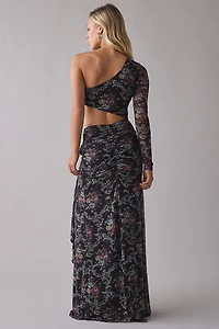 AFRM Shai Asymmetric One-Sleeve Cutout Maxi Dress