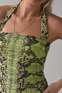 AFRM Bonnie Snakeskin Print Mesh Ruched Bodycon Mini Dress