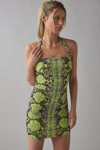 AFRM Bonnie Snakeskin Print Mesh Ruched Bodycon Mini Dress