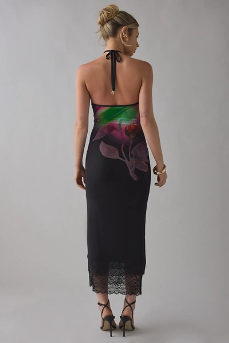 AFRM Brooklyn Mesh Y-Neck Halter Maxi Dress