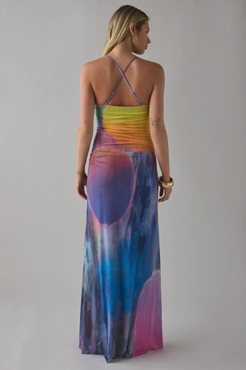 AFRM Lana Ruched Mesh Maxi Dress