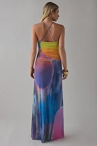 AFRM Lana Ruched Mesh Maxi Dress