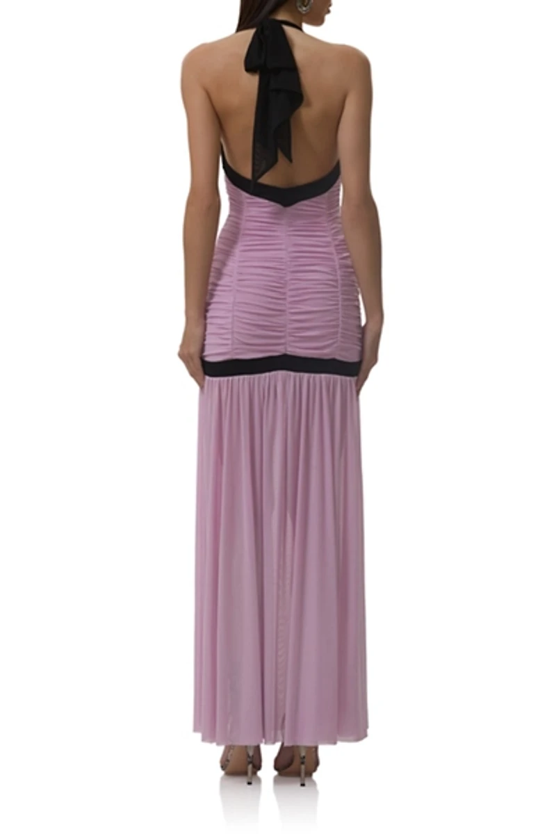 AFRM Melissa Orchid Bouquet Shirred Halter Neck Maxi Dress