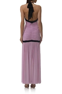 AFRM Melissa Orchid Bouquet Shirred Halter Neck Maxi Dress