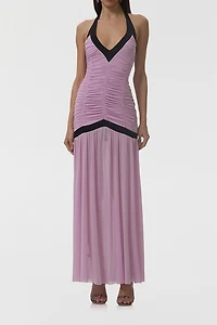 AFRM Melissa Orchid Bouquet Shirred Halter Neck Maxi Dress