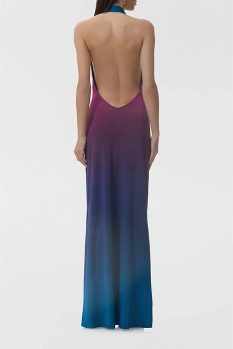 AFRM Imade Midnight Ombre Cowl Halter Neck Maxi Dress