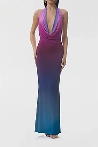 AFRM Imade Midnight Ombre Cowl Halter Neck Maxi Dress