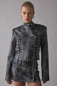 by.DYLN Karlita Lace-Up Faux Leather Moto Jacket