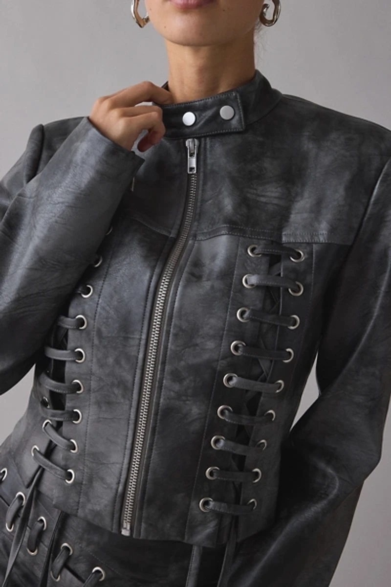 by.DYLN Karlita Lace-Up Faux Leather Moto Jacket