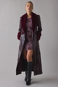 BY.DYLN Tamara Faux Fur Trim Coated Leather Trench Coat