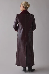 BY.DYLN Tamara Faux Fur Trim Coated Leather Trench Coat