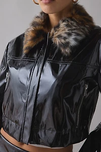 BY.DYLN Lenni Cropped Faux Fur Trim Coated Leather Jacket