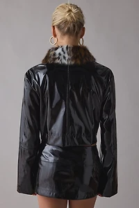BY.DYLN Lenni Cropped Faux Fur Trim Coated Leather Jacket