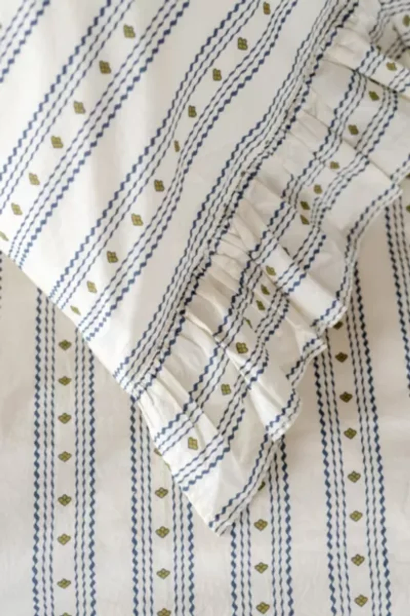 TBCo Striped Ruffle Cotton Duvet Bedding Set