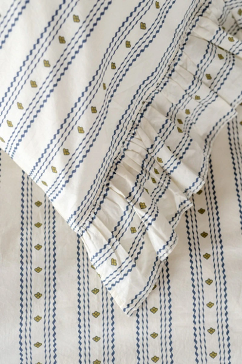 TBCo Striped Ruffle Cotton Duvet Bedding Set