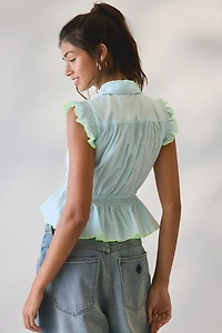 BDG Gather Around Ruffle High-Low Peplum Shirt