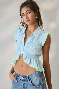 BDG Gather Around Ruffle High-Low Peplum Shirt