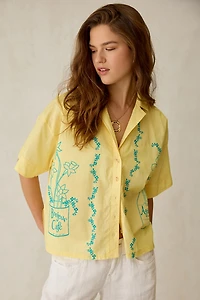 BDG Keepsake Souvenir Graphic Short Sleeve Button-Up Shirt