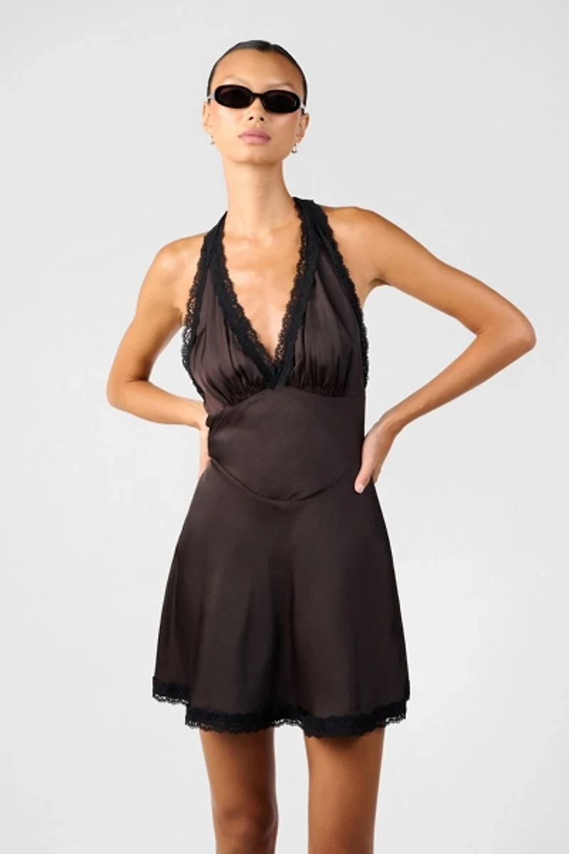 WeWoreWhat Halter Lace Mini Dress