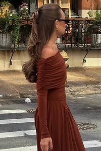 WeWoreWhat Off Shoulder Ruched Midi Dress