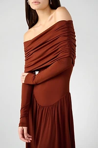 WeWoreWhat Off Shoulder Ruched Midi Dress