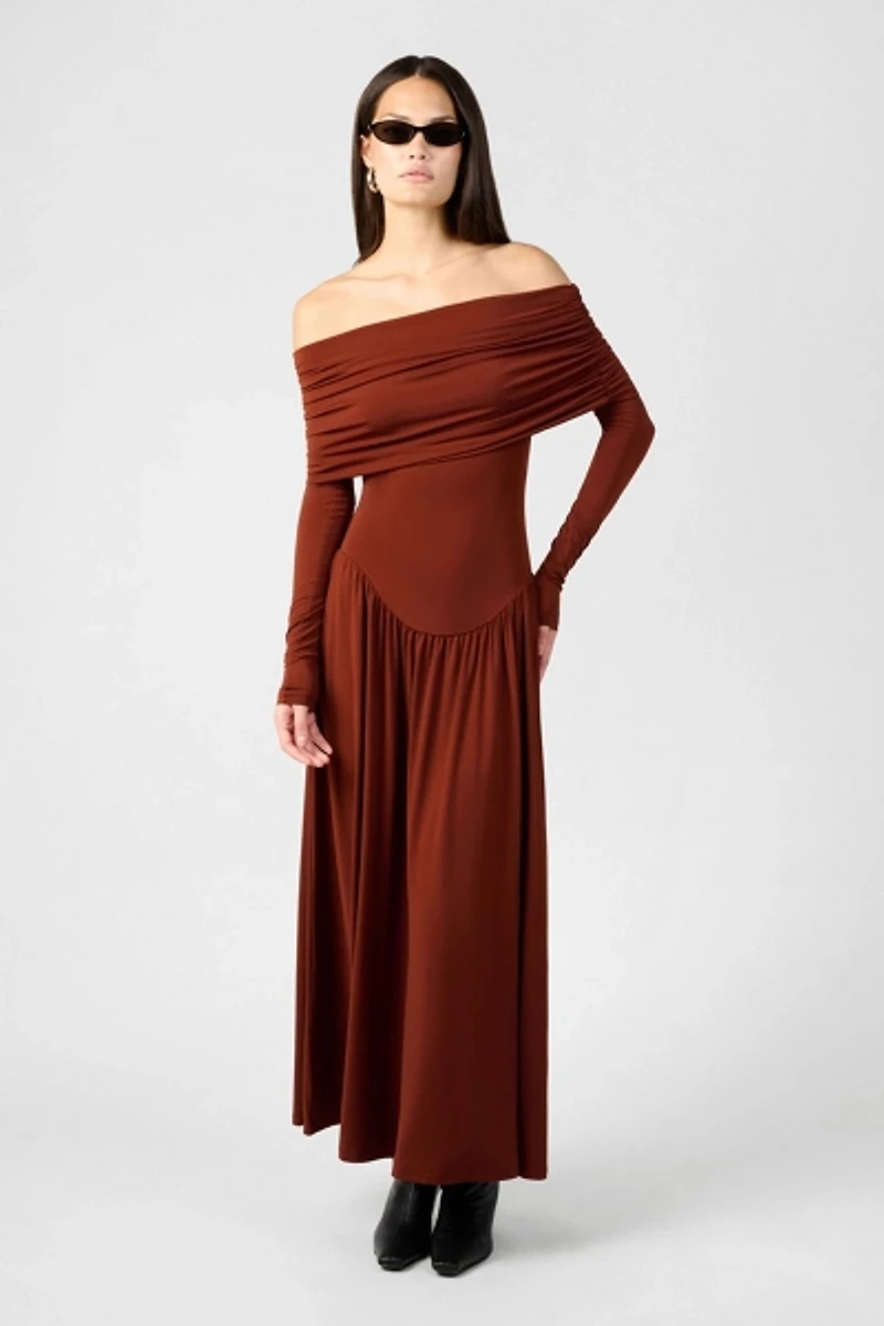 WeWoreWhat Off Shoulder Ruched Midi Dress