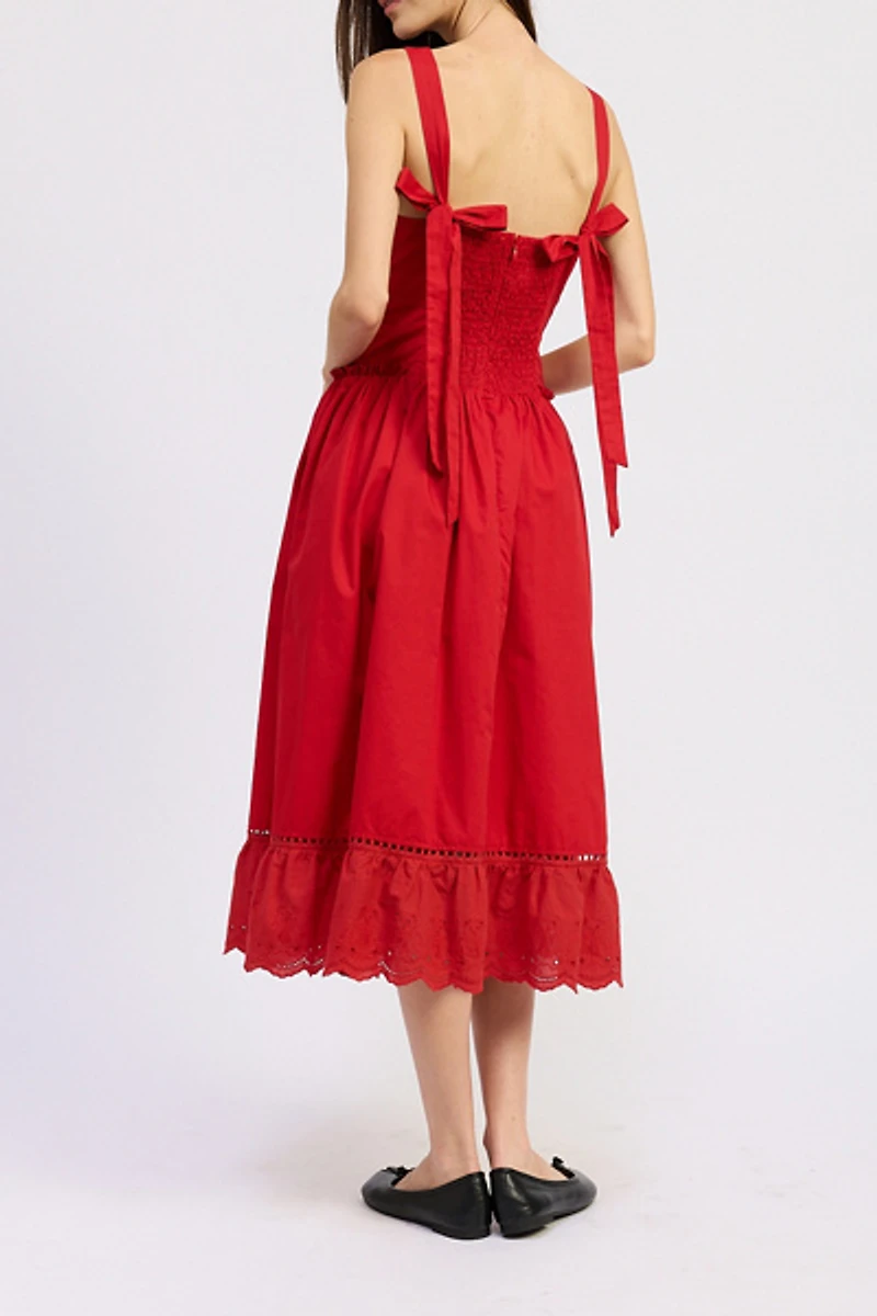 Jacquie The Label Ivaline Drop Waist Lace Trim Midi Dress