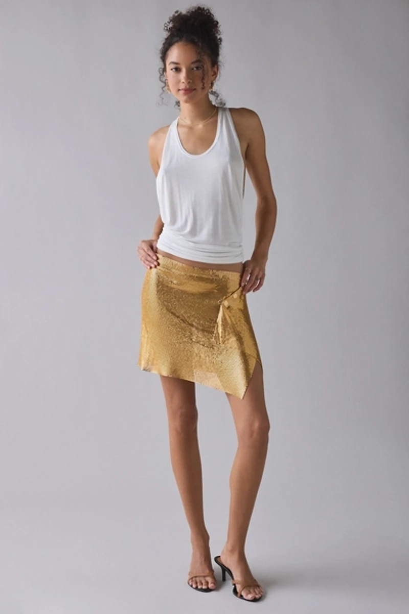 UO Larissa Sheer Chainmail Asymmetric Mini Skirt