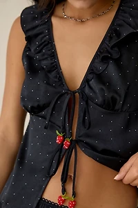 Jacquie The Label Teagan Ruffle Flyaway Satin Tank Top