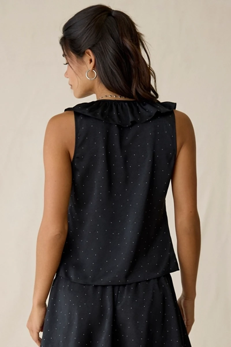 Jacquie The Label Teagan Ruffle Flyaway Satin Tank Top