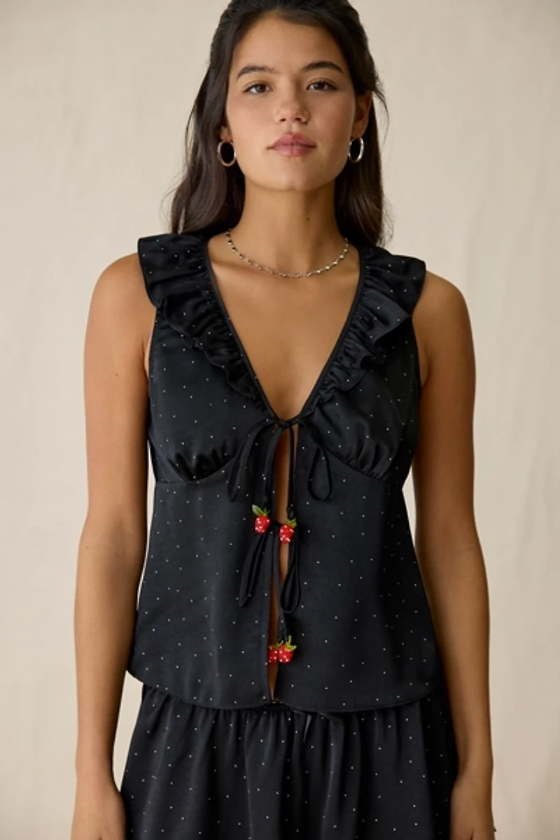 Jacquie The Label Teagan Ruffle Flyaway Satin Tank Top