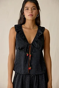 Jacquie The Label Teagan Ruffle Flyaway Satin Tank Top