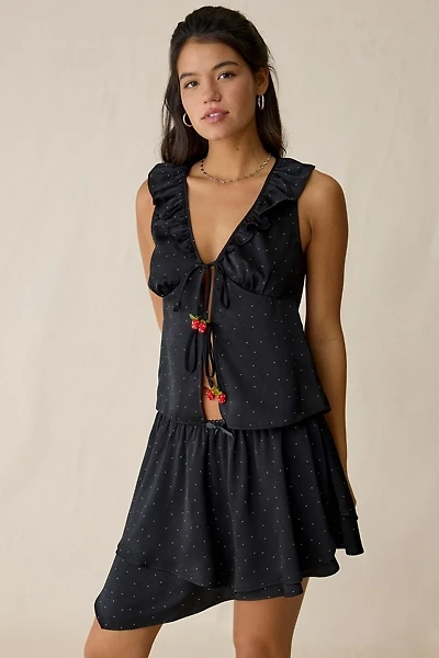 Jacquie The Label Teagan Ruffle Flyaway Satin Tank Top