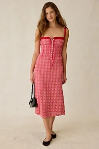 Jacquie The Label Amara Pintuck Lace Trim Midi Dress