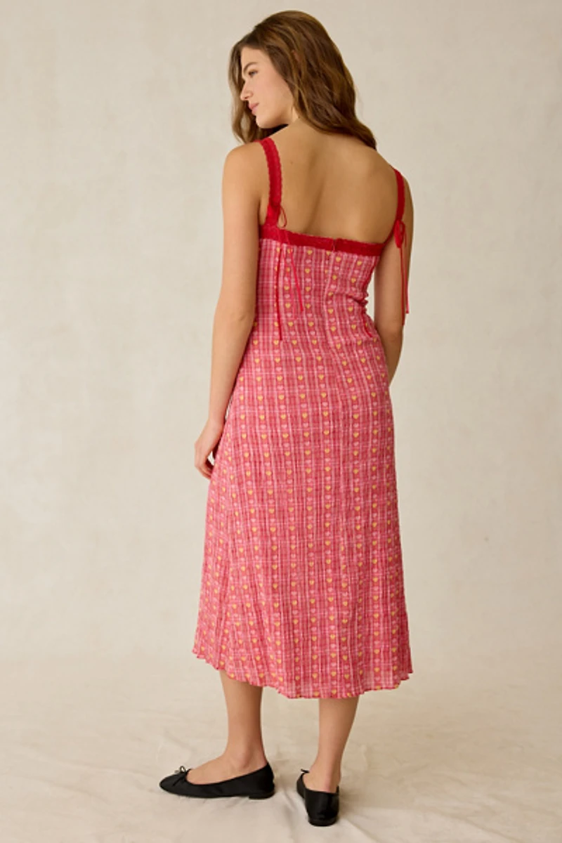 Jacquie The Label Amara Pintuck Lace Trim Midi Dress