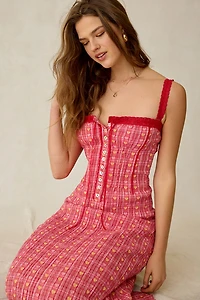 Jacquie The Label Amara Pintuck Lace Trim Midi Dress