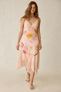 Jacquie The Label Esmeralda Patchwork Mixed Media Asymmetric Maxi Dress