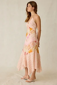 Jacquie The Label Esmeralda Patchwork Mixed Media Asymmetric Maxi Dress